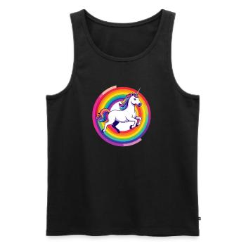 Rainbow Unicorn Unicorn Jumps Circle Motif - Men's Premium Organic Tank Top - black - Front - Michal (187cm)