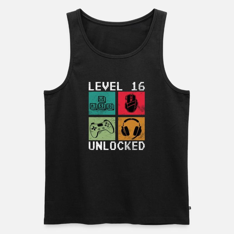 Level 16 freigeschaltet - Männer Premium Bio Tank Top - Schwarz