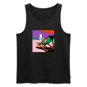 Bunter Strandstuhl und Möwe - Männer Premium Bio Tank Top - Schwarz - Vorne - AI Model Male 178 light (178cm)