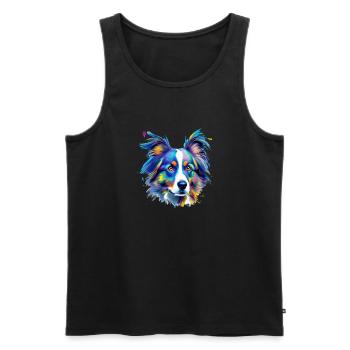 Australian Shepherd Aussie Dog Colorful Art - Men's Premium Organic Tank Top - black - Front - AI Model Male 178 light (178cm)