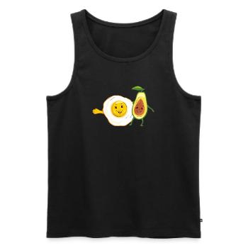Cartoon_smiling_fried_egg_and_avocado - Männer Premium Bio Tank Top - Schwarz - Vorne - AI Model Male 178 light (178cm)