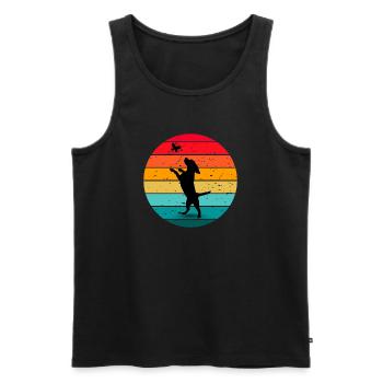 Coucher de soleil rétro de la forêt de papillons de chien - Débardeur bio Premium Homme - noir - Devant - Michal (187cm)