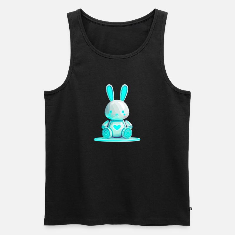 Leuchtender Bunny Roboter mit Herz - Männer Premium Bio Tank Top - Schwarz