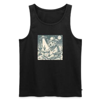 Cowboy Dog and UFO Desert Night Scene - Men's Premium Organic Tank Top - black - Front - AI Model Male 178 light (178cm)
