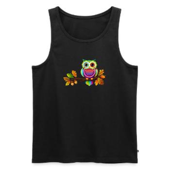 Bunte Eule auf Ast mit Herbstblättern - Männer Premium Bio Tank Top - Schwarz - Vorne - AI Model Male 178 light (178cm)