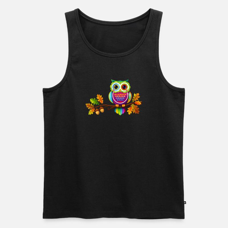 Bunte Eule auf Ast mit Herbstblättern - Männer Premium Bio Tank Top - Schwarz