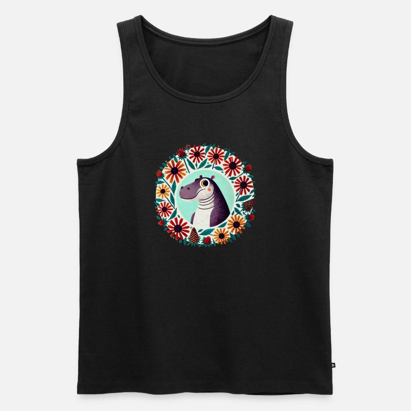 Dino im Blumenkreis - Männer Premium Bio Tank Top - Schwarz