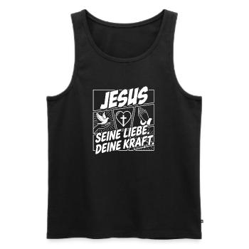 Motif du pouvoir de l’amour de Jésus - Débardeur bio Premium Homme - noir - Devant - Michal (187cm)