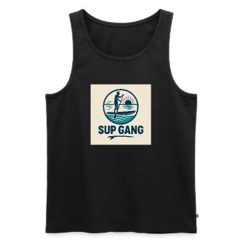 SUP GANG au coucher du soleil - Débardeur bio Premium Homme - noir - Devant - AI Model Male 178 light (178cm)