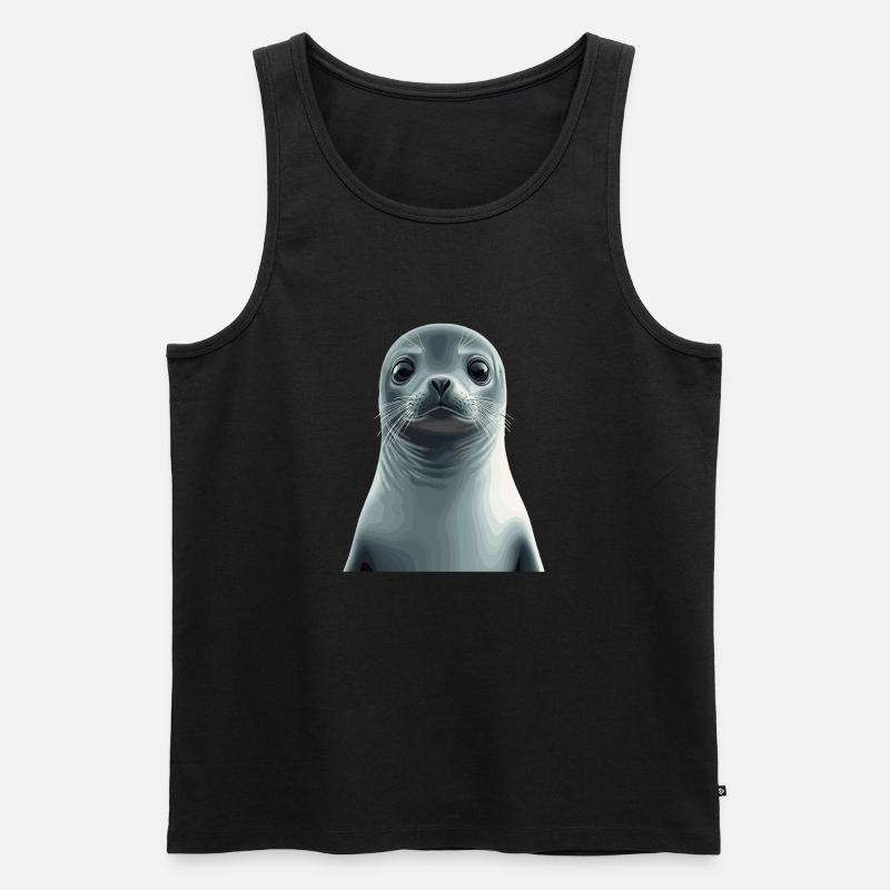 Graustufen Robbenillustration - Männer Premium Bio Tank Top - Schwarz