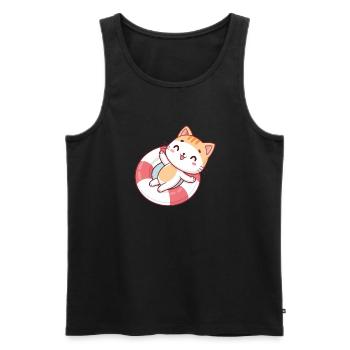 Kawaii-Katze in Sommerboje - Männer Premium Bio Tank Top - Schwarz - Vorne - AI Model Male 178 light (178cm)