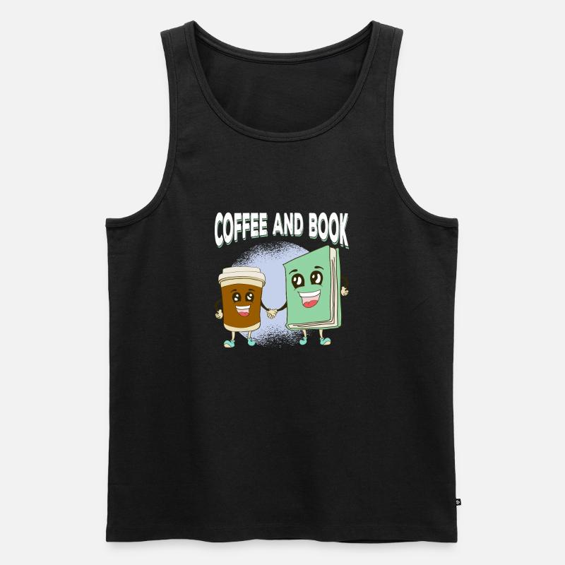 Kaffee trifft Buchfreundschaft - Männer Premium Bio Tank Top - Schwarz