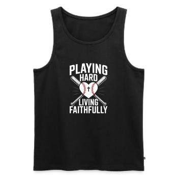 Joueur de baseball chrétien Bible Foi Jésus-Christ - Débardeur bio Premium Homme - noir - Devant - AI Model Male 178 light (178cm)