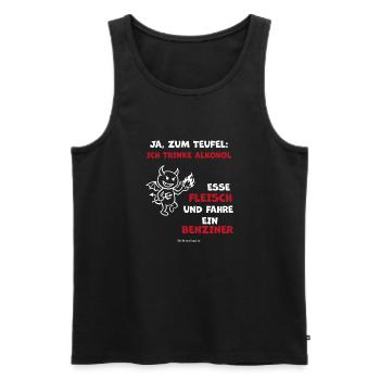 Devilish lifestyle: alcohol, meat - Men's Premium Organic Tank Top - black - Front - Michal (187cm)