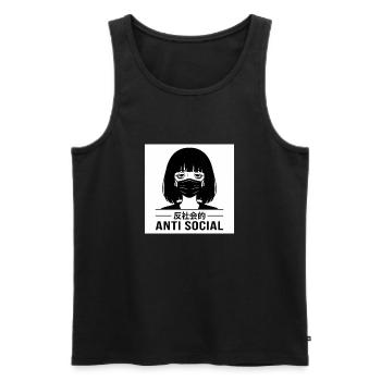 Antisocial Japanese Vaporwave Anime Girl - Men's Premium Organic Tank Top - black - Front - AI Model Male 178 light (178cm)