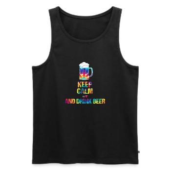 Keep  Calm and drink beer Tie-Dye - Männer Premium Bio Tank Top - Schwarz - Vorne - AI Model Male 178 light (178cm)