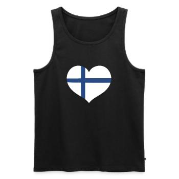 Cœur du drapeau finlandais - Débardeur bio Premium Homme - noir - Devant - AI Model Male 178 light (178cm)