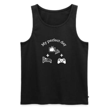 Gaming My Perfect Day - Video Gaming with Friends - Männer Premium Bio Tank Top - Schwarz - Vorne - Michal (187cm)