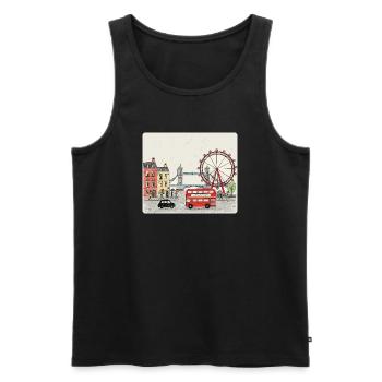 Scène de la ville londonienne dessin animé Big Ben - Débardeur bio Premium Homme - noir - Devant - AI Model Male 178 light (178cm)