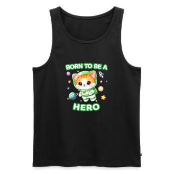 Né pour être un héros chaton astronaute - Neutre 1 - Débardeur bio Premium Homme - noir - Devant - Michal (187cm)