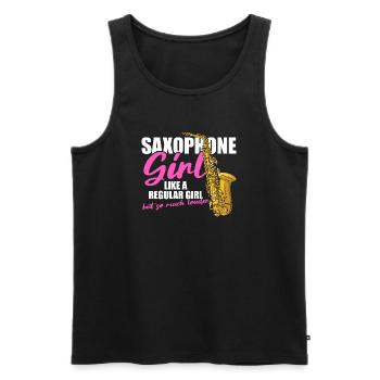 Fille saxophone Joueuse de saxophone - Débardeur bio Premium Homme - noir - Devant - AI Model Male 178 light (178cm)