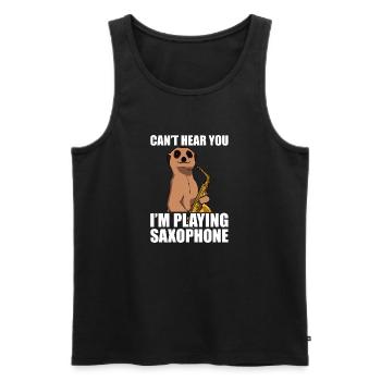Je ne t’entends pas, saxophoniste - Débardeur bio Premium Homme - noir - Devant - Michal (187cm)