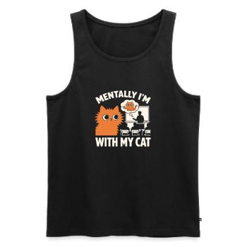Mentalement, je suis avec mon chat drôle d’humeur de professeur - Débardeur bio Premium Homme - noir - Devant - Michal (187cm)