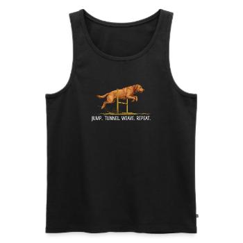 Répétition du tunnel de saut du Labrador Agility - Débardeur bio Premium Homme - noir - Devant - AI Model Male 178 light (178cm)