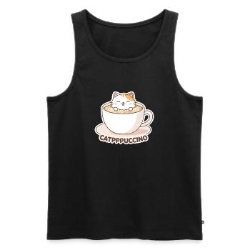 Tasse Catppuccino : Chat mignon dans le café - Débardeur bio Premium Homme - noir - Devant - AI Model Male 178 light (178cm)