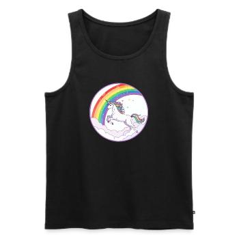 Rainbow Unicorn Over Clouds Hearts Motif - Men's Premium Organic Tank Top - black - Front - Michal (187cm)