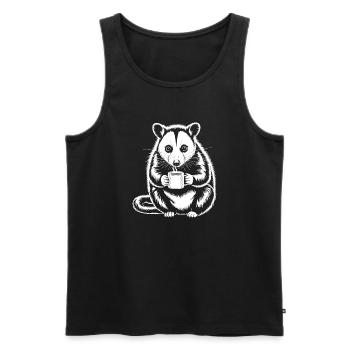 Motif de l’opossum buvant du café - Débardeur bio Premium Homme - noir - Devant - AI Model Male 178 light (178cm)