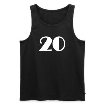 20. 20e ANNIVERSAIRE. ANNIVERSAIRE 20 ANS. 20 ANS. - Débardeur bio Premium Homme - noir - Devant - AI Model Male 178 light (178cm)