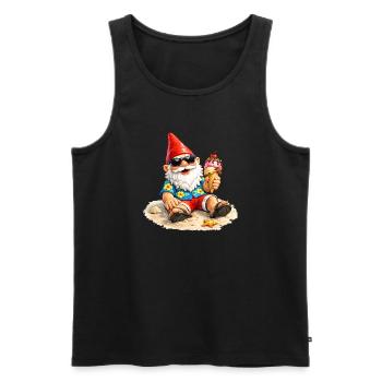 Gartenzwerg am Strand mit Eis in der Hand   - Men's Premium Organic Tank Top - black - Front - Michal (187cm)
