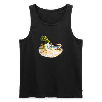 Surfer on the beach with palm trees and wave - Men's Premium Organic Tank Top - black - Front - Michal (187cm)