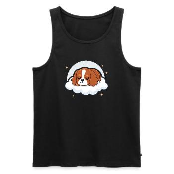 Chiot cavalier dormeur sur nuage - Débardeur bio Premium Homme - noir - Devant - AI Model Male 178 light (178cm)