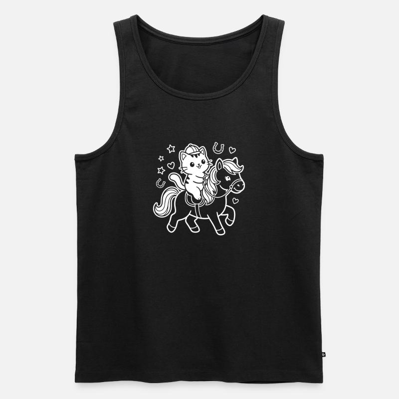 Kawaii Katze auf Pferd - Männer Premium Bio Tank Top - Schwarz