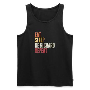 Mange, dors Be Richard Répète Nom Rétro - Débardeur bio Premium Homme - noir - Devant - AI Model Male 178 light (178cm)