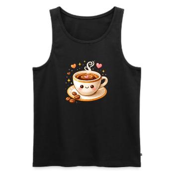 Süße Kaffee Tasse mit Gesicht Illustration  - Männer Premium Bio Tank Top - Schwarz - Vorne - AI Model Male 178 light (178cm)
