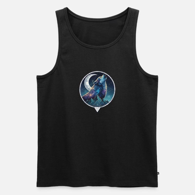 Nachtwolf im Sternenmeer - Männer Premium Bio Tank Top - Schwarz