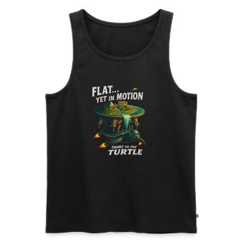 Plat mais en mouvement grâce à la fantaisie de la tortue - Débardeur bio Premium Homme - noir - Devant - AI Model Male 178 light (178cm)