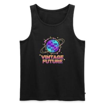 Retro-Futurist Vintage Future Pixel Planet - Men's Premium Organic Tank Top - black - Front - AI Model Male 178 light (178cm)