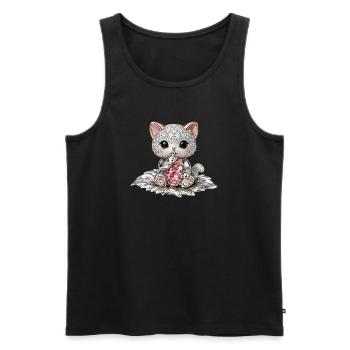 Diamond Cat with Pink Gem - Men's Premium Organic Tank Top - black - Front - AI Model Male 178 light (178cm)