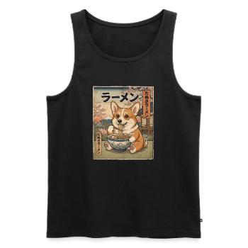 Corgi Ramen style vintage japonais - Débardeur bio Premium Homme - noir - Devant - Michal (187cm)