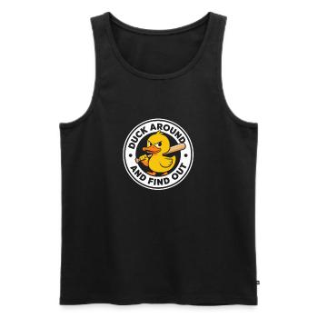 Fouillez un peu et découvrez le badge de canard drôle - Débardeur bio Premium Homme - noir - Devant - AI Model Male 178 light (178cm)