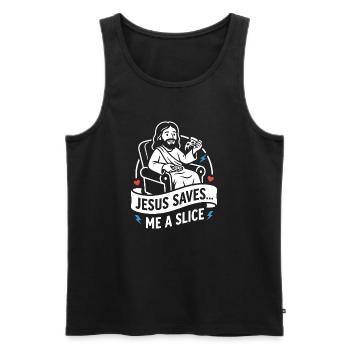 Jesus Saves Me A Slice Funny - Men's Premium Organic Tank Top - black - Front - Michal (187cm)