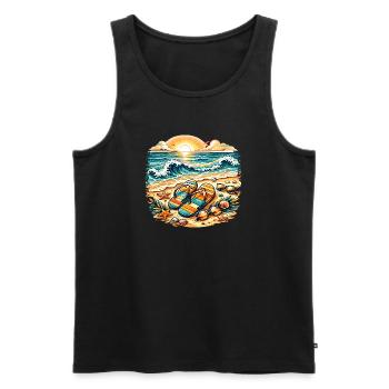 Sunset on the beach illustration - Men's Premium Organic Tank Top - black - Front - AI Model Male 178 light (178cm)