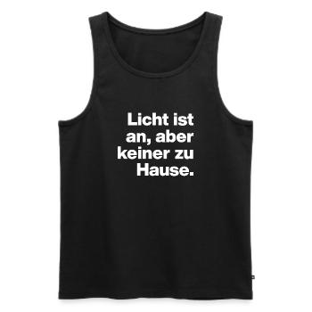LICHT IST AN, ABER KEINER ZU HAUSE. SARKASMUS LICH - Männer Premium Bio Tank Top - Schwarz - Vorne - AI Model Male 178 light (178cm)