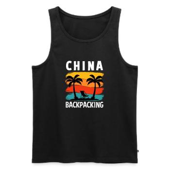 China Backpacking Retro Travel Design - Men's Premium Organic Tank Top - black - Front - AI Model Male 178 light (178cm)