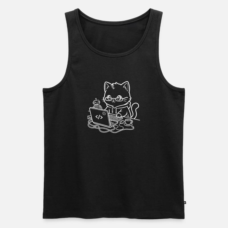 Coder Kawaii Katze Programmierer - Männer Premium Bio Tank Top - Schwarz