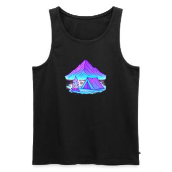 Neon Camping at the Mountain Lake - Men's Premium Organic Tank Top - black - Front - AI Model Male 178 light (178cm)
